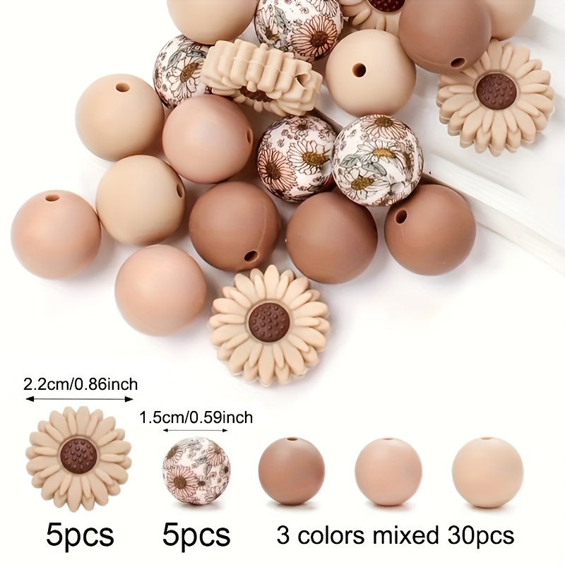 E-shop 40 Farbenfrohe Gänseblümchen Sonnenblumen Fokus Perlen Set, Silikonperlen, Dekorative Perlen, für Stifte Schmuckherstellung Klassische Runde
