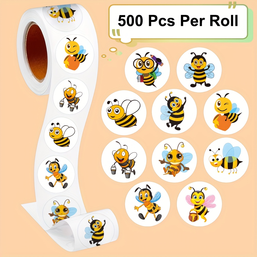 2.5cm 500pcs/roll Round Bee Stickers For Journal Decoration, Self-adhesive