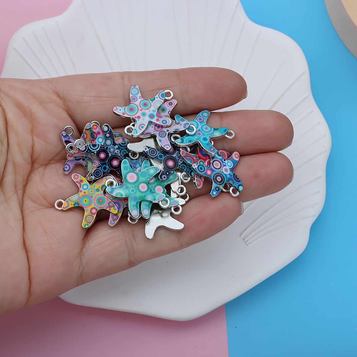 

6/20pcs Mixed 12 Styles White Plated Enamel Color Starfish Connector Charm For Jewelry Making Bracelet Accessories Diy Handmade Craft Small Business Supplies
