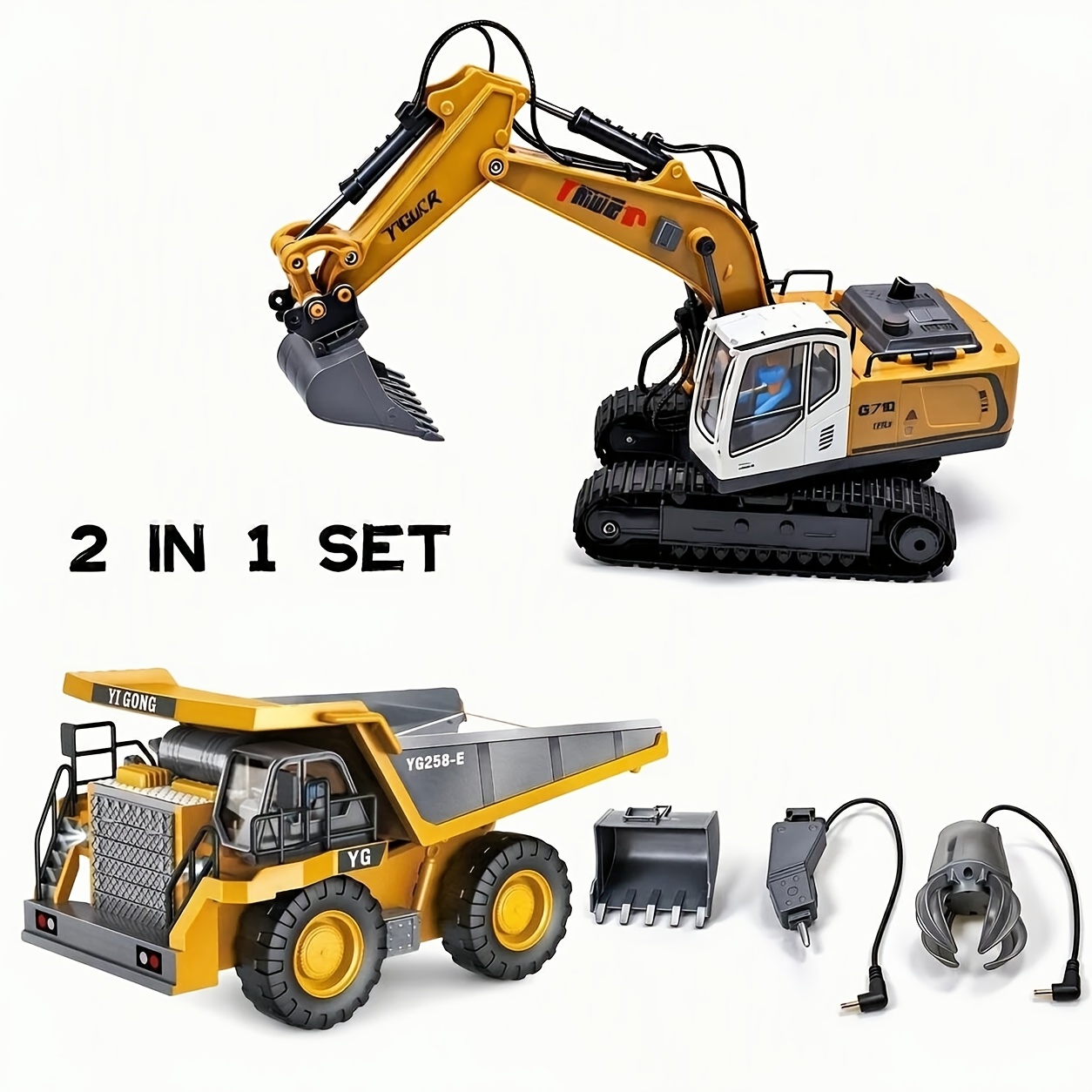 TEMU 5pcs, 4pcs, 3pcs, 2pcs, Engineering Vehicle Set, 2.4g 13-channel Excavator Dump Truck Bulldozer Alloy Plastic Engineering Vehicle Construction