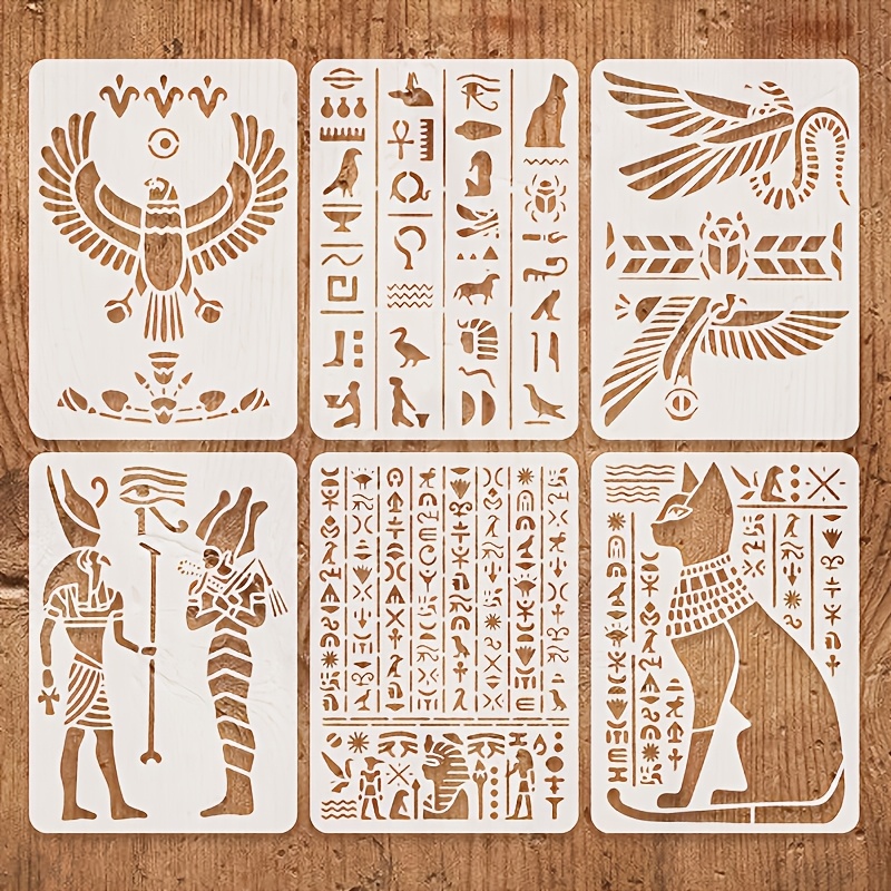 TEMU This 6pcs Set Of Ancient Egyptian Symbol Painting Templates Is Suitable For , Wall Decoration, And Handicraft Projects. Reusable And Includes