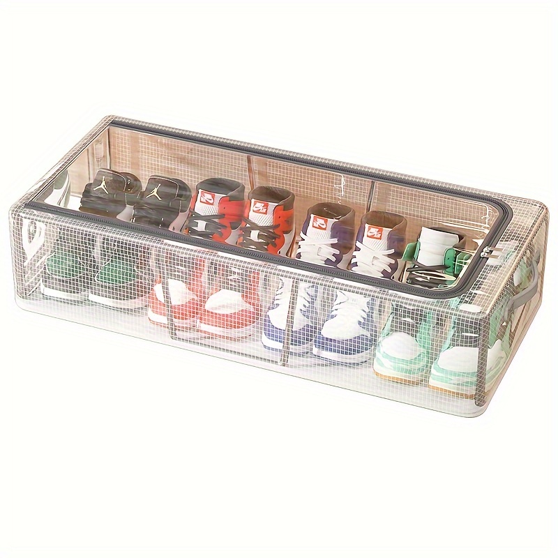 

1pc Transparent Shoe Storage Box With Lid, Foldable Space-saving Shoe Organizer, Under-bed Dustproof Thickened Shoe Rack, 1-pack