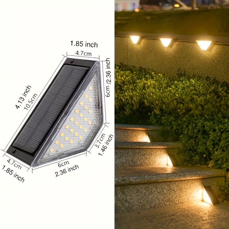 solar step lights for rv exterior outdoor stair lights with 24 leds triangular decorative deck lights suitable for rv steps yards stairs steps patios walls warm white light details 0