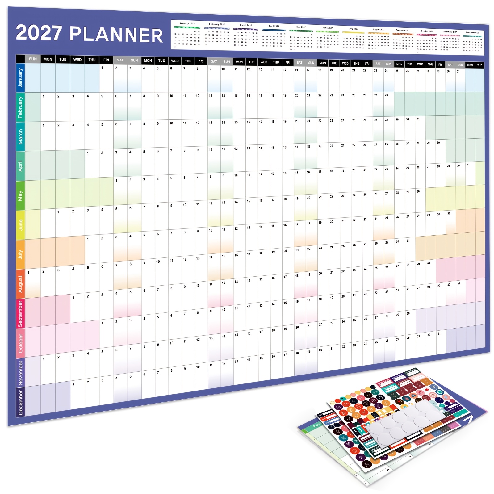 TEMU 2027 Large Wall Calendar - Full Year View Calendar 2027 Wall Calendar, Ideal For Home, Schools And Office, 2027 Wall Planner With 4 Sheets Of