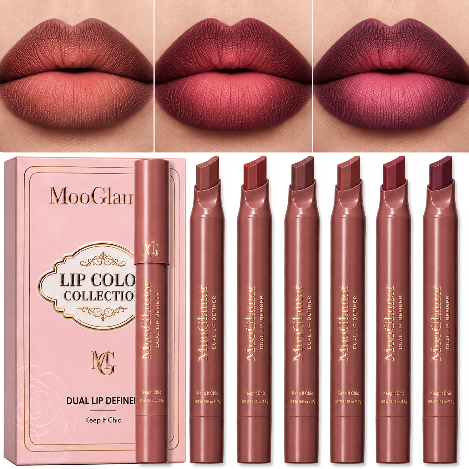 TEMU 6pcs 2-in-1 Dual-tone Lip Liner & Lipstick Set, Velvet Matte High- Lip , Smooth Creamy Ombre Lip Color, Long-lasting Smudge-resistant, 6 Nude,