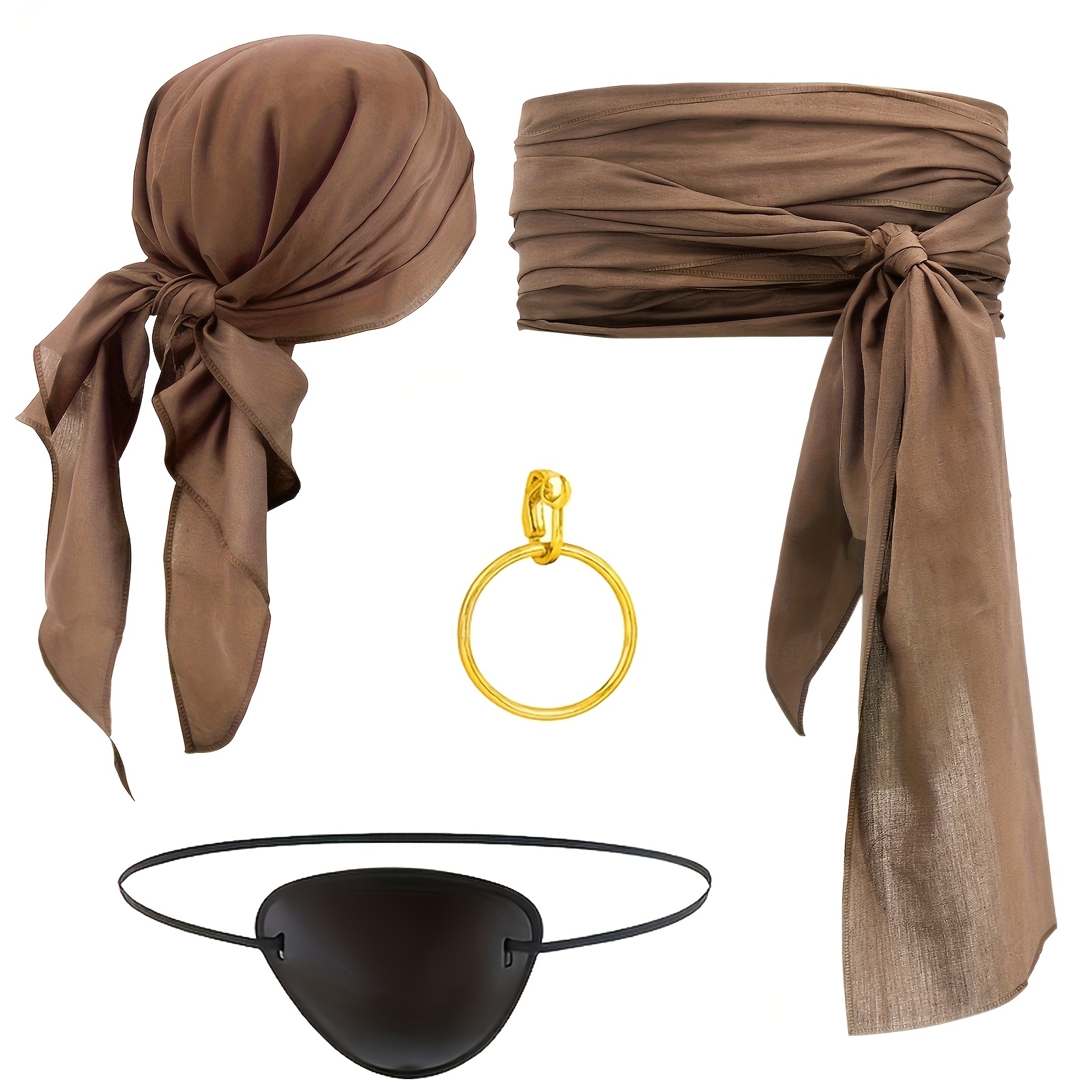 PASLFC – Set Accessoires Pirate Médiéval : Bandeau, Ceinture, Écharpe, Cache-Œil, Boucles, Collier, Bague – Déguisement Homme Et Femme