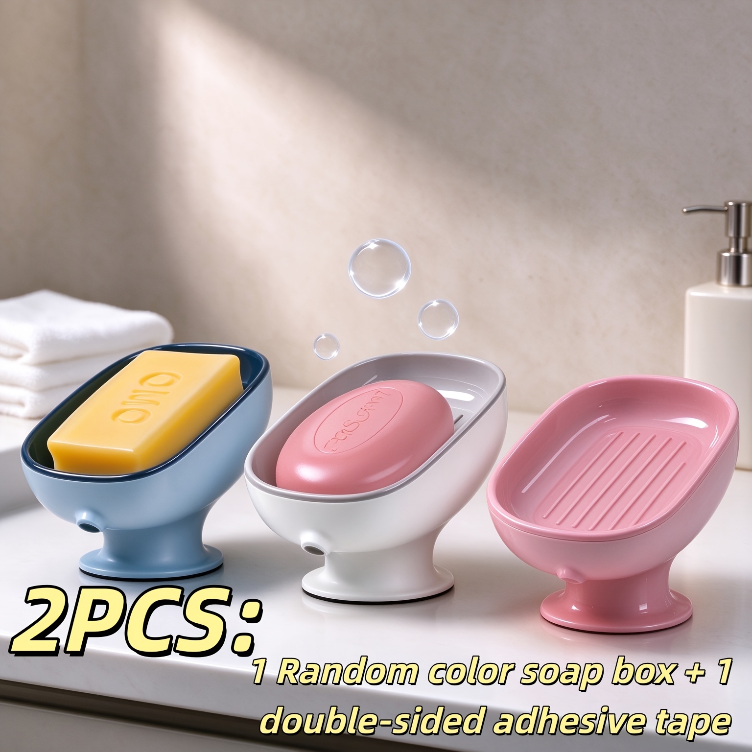 TEMU Ensemble de 2 pièces avec ventouses de couleur aléatoire et support de savon de salle de bain à angle réglable (comprenant une bande adhésive