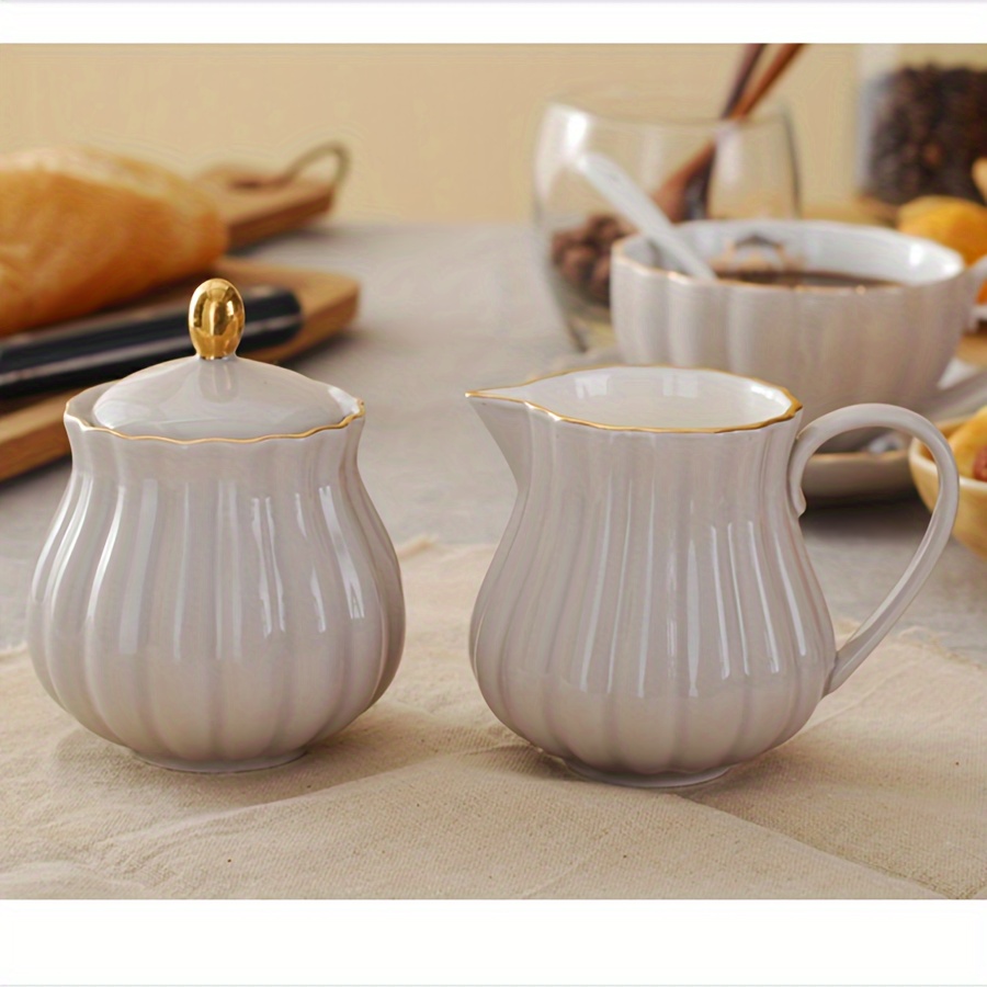 Image of 2pcs European Style Coffee Utensil Additions Set Sugar Bowl Milk Jug Ceramic With Spoon Cute Household