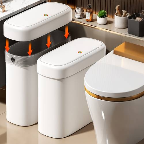 2pcs new narrow slot trash can press button large capacity sealed lid odor proof bin space saving for living room kitchen bathroom bedroom your
