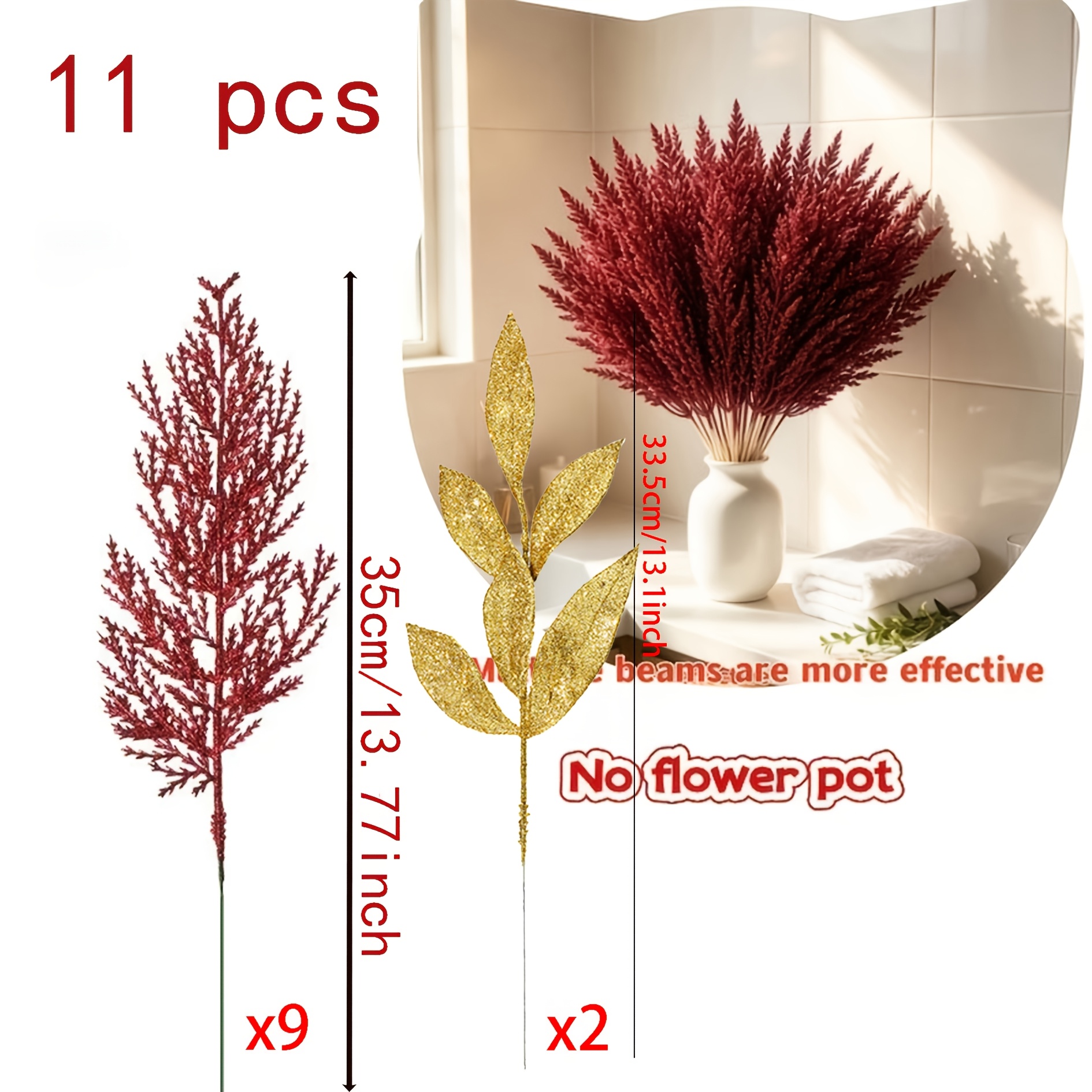 TEMU 11pcs Glitter Artificial Lavender And Bouquet, Exquisite Holiday Decoration Fake Flower Branch, Suitable For Vase, Tabletop, Entrance, Living