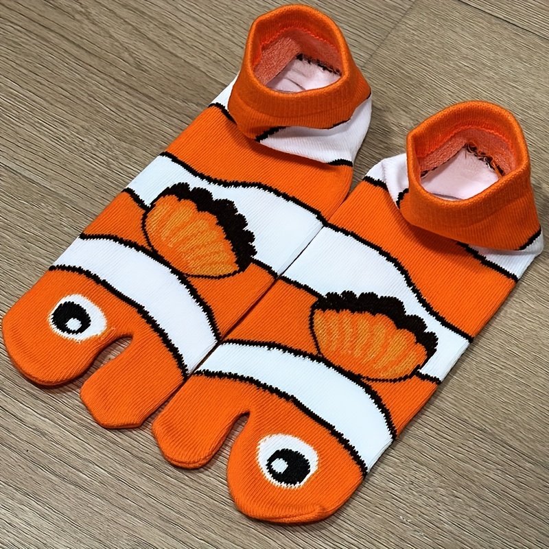 TEMU 1 Paire (ou 2 avec ) Chaussettes Drôles à Orteils Poissons - Chaussettes Cheville à Thème Marin à Orteils Séparés, Adaptées pour &, Costume