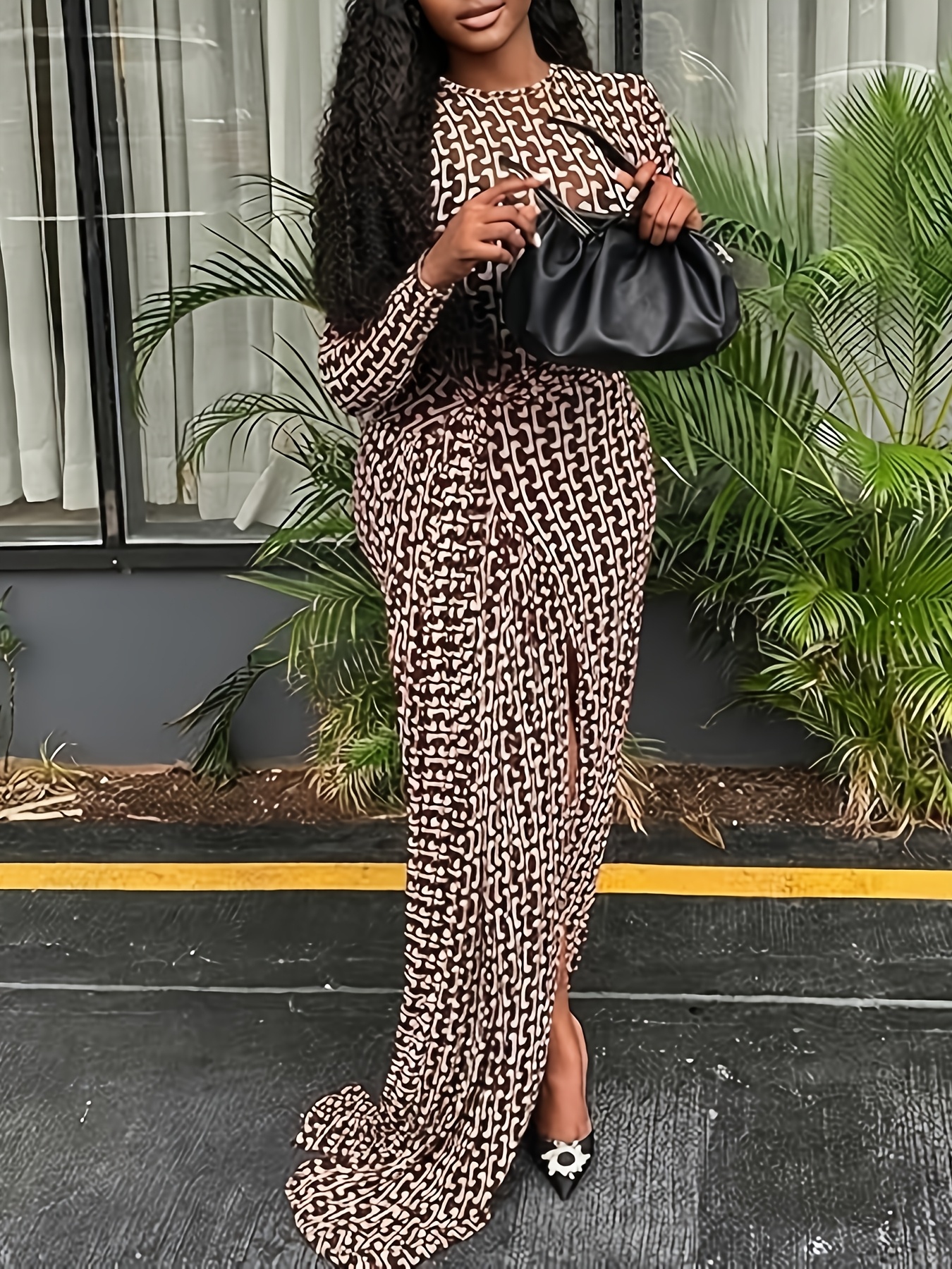 womens geometric print mesh maxi dress long