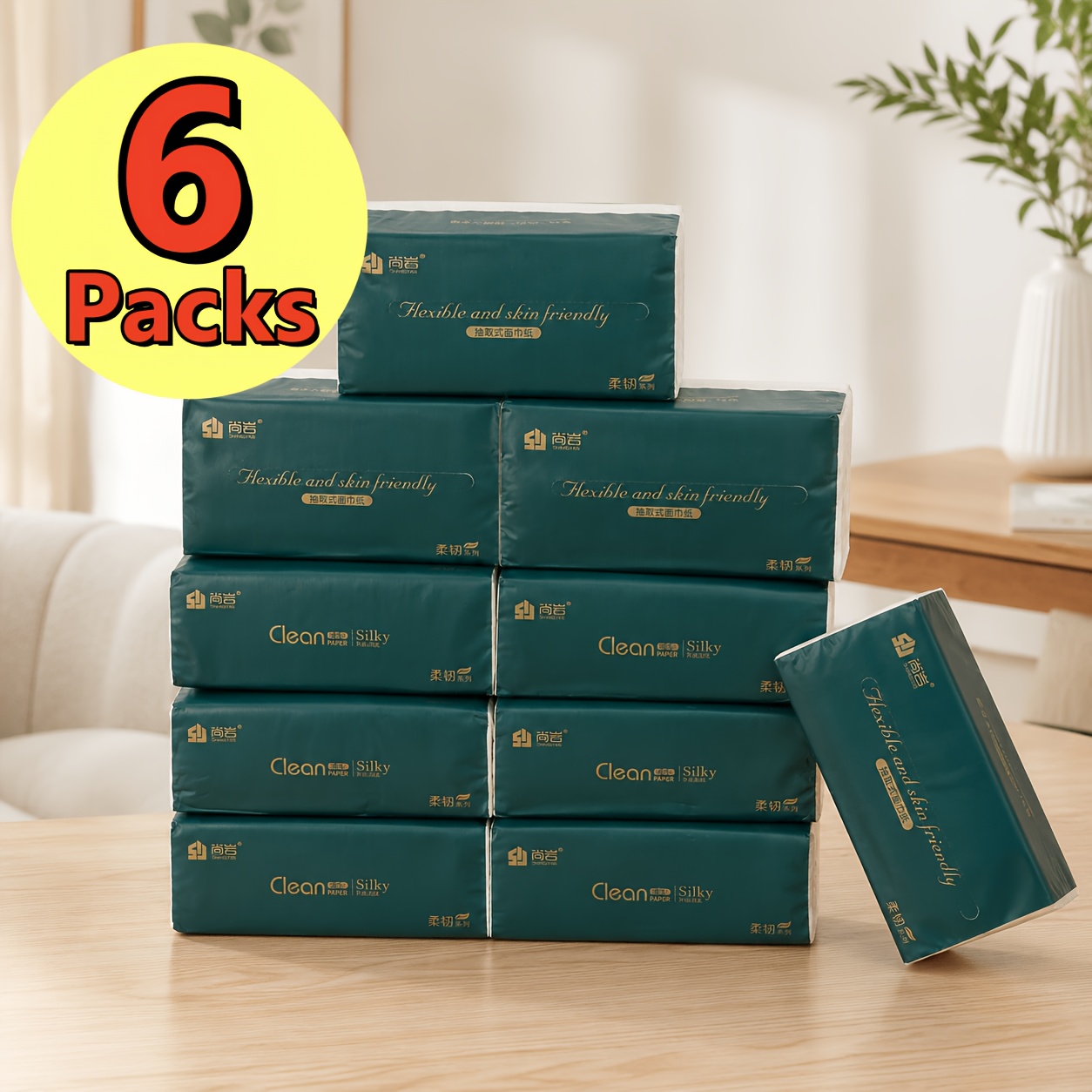 Image of 6-packs -ply Tissues - 290 Sheets Per Pack, Dye-free, Ultra Absorbent & Soft For Home, Office, And Outdoor Use, Facial Tissue, Toilet Paper, Cleaning Supplies, Party Supplies
