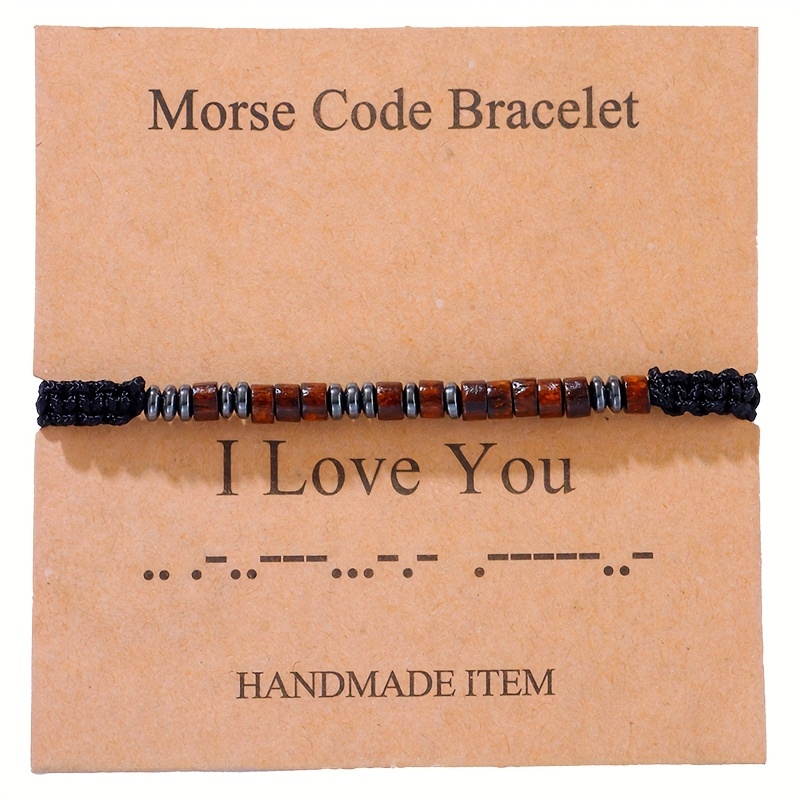 

1pc "i Love You" Wooden Beads Bracelet For Men