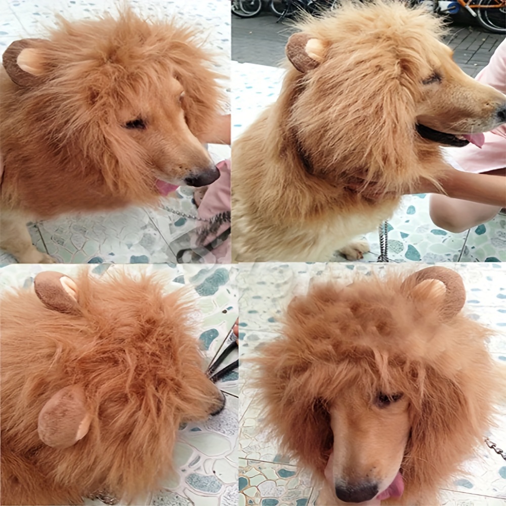 

Funny Lion Mane Dog Costume With Ears - Novelty Pet Wig Headgear For Large Dogs - Faux Fur Adjustable Fancy Lion Hair Accessories For Pet Cosplay, Parties - Light Brown Lion Mane For Dogs