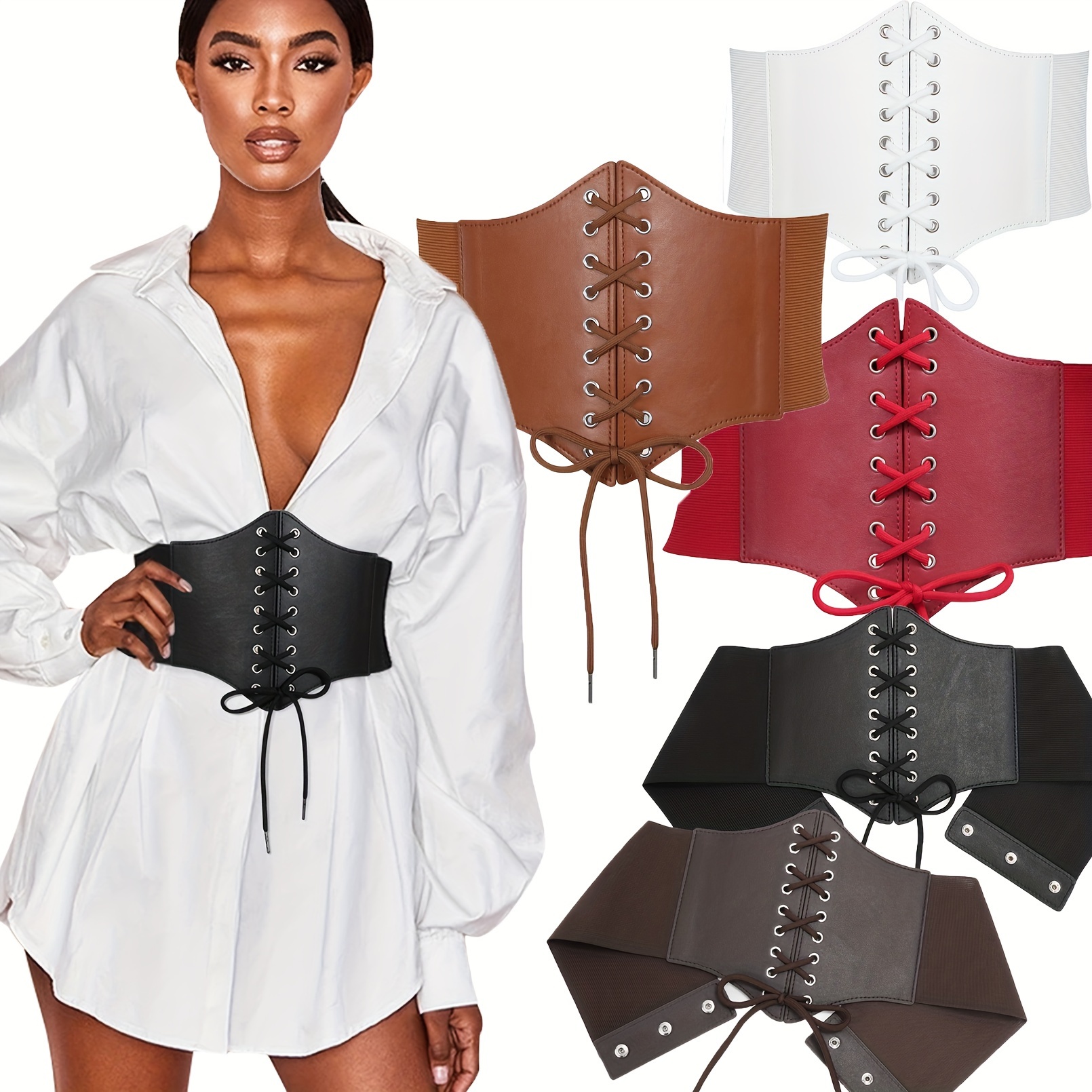 womens lace corset elastic wide waist belt tied waspie wide  display picture 1