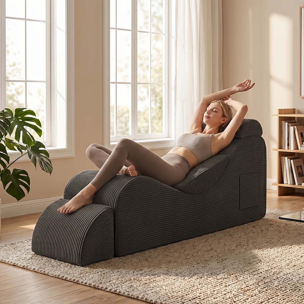 Yoga Chair Lounge for Adult, Ergonomic Chaise Lounge Chair with Side Pocket, Headrest, Waist Pad, Ottoman, Perfect for Stretching, Massage, And Relaxation, Used In Living Room, Bedroom, Lazy Sofa, Gaming Sofa