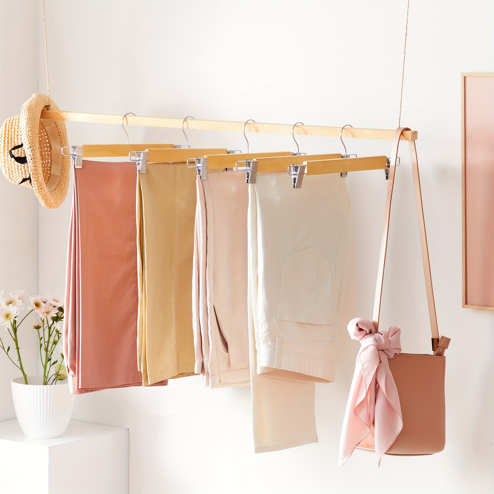 Set Of 8 Wooden Skirt Hangers With Adjustable Clips, Non-slip For Trousers, Shorts And Skirts