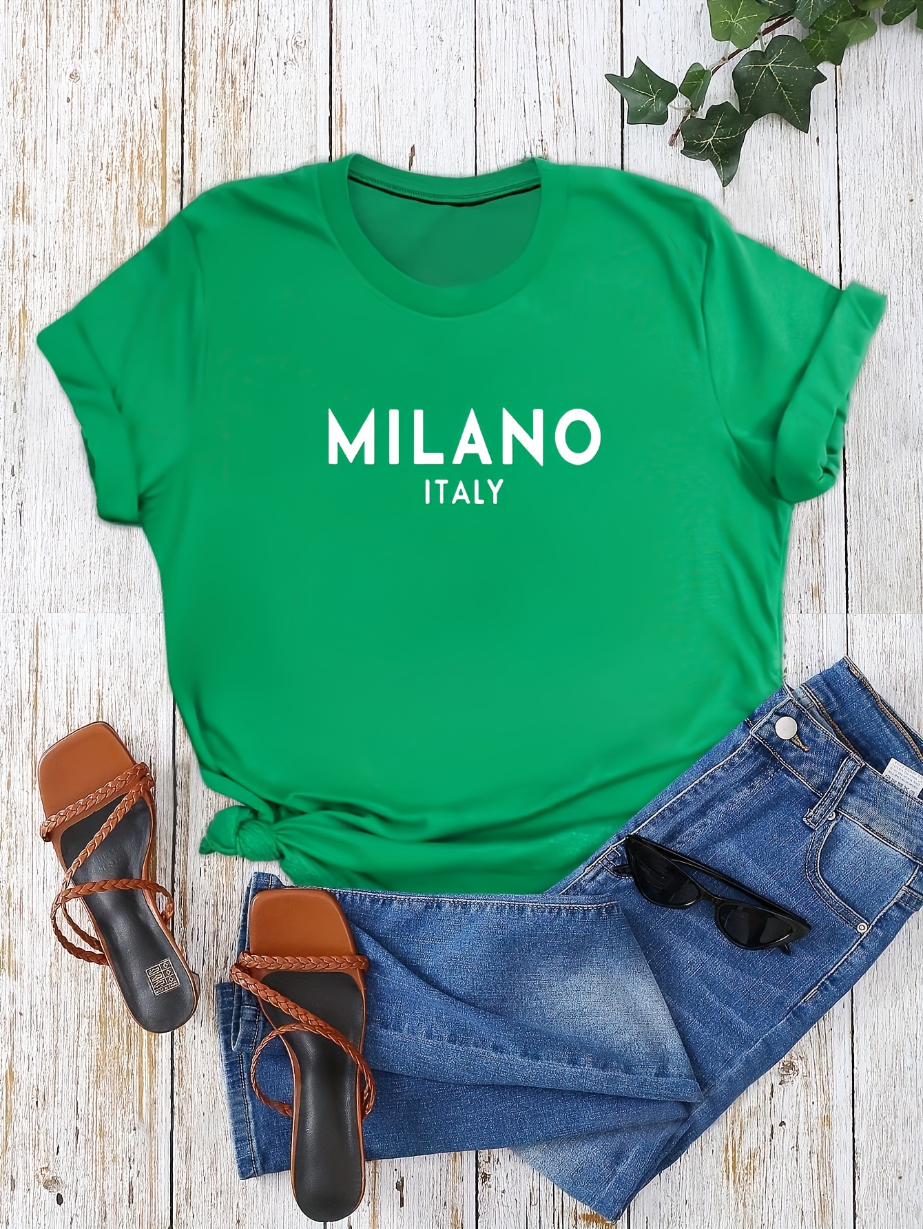 MILANO Letter Print Crew Neck T-Shirt, Casual Short Sleeve T-Shirt For Spring & Summer, Women's Clothing