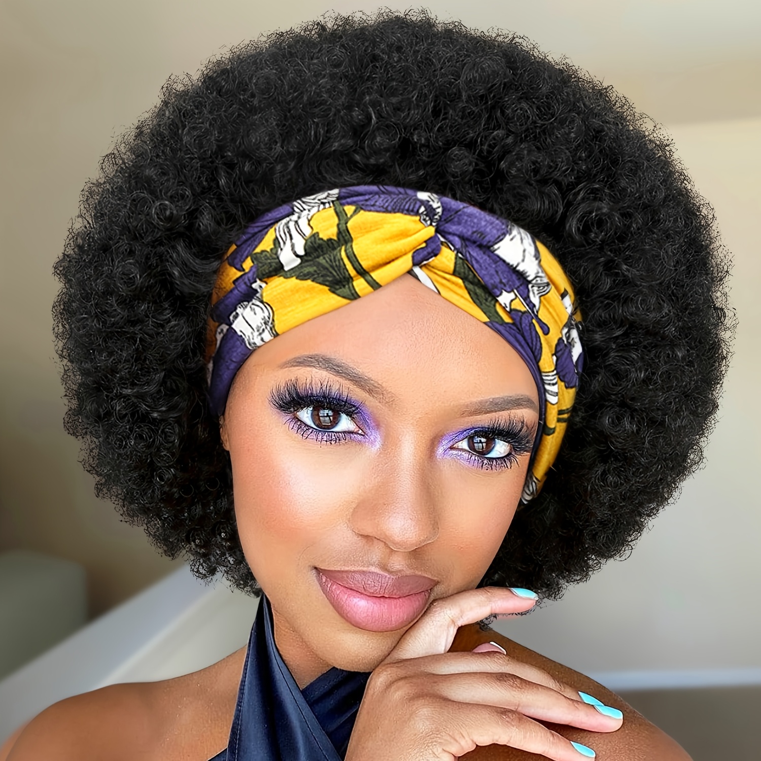 

Afro Headband Wig Short Afro Wigs For Women Glueless Afro Wigs With Headbands Attached Afro Curly Headband Wigs Synthetic Afro Scarf Wigs For Women