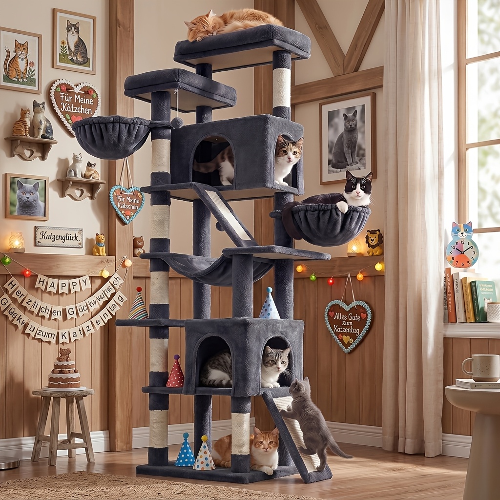 Image of Cat Tree Xxl With Scratching Boards And Sisal, For Large Cats With 7 Resting Zones And Sisal, Suitable For Multiple Cats And For Large Cats To Climb, Gifts For Cats