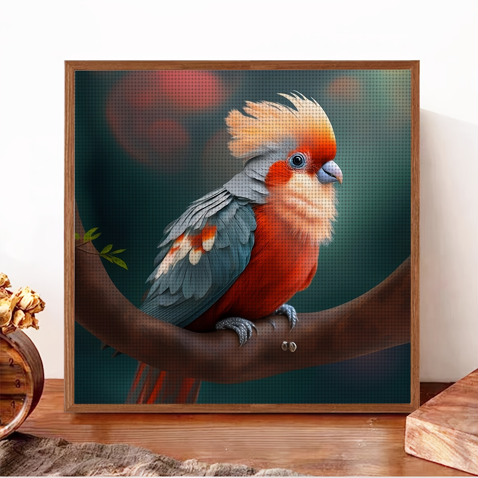 11CT Printed Cross-Stitch Kit, Colorful Parrot on a Branch