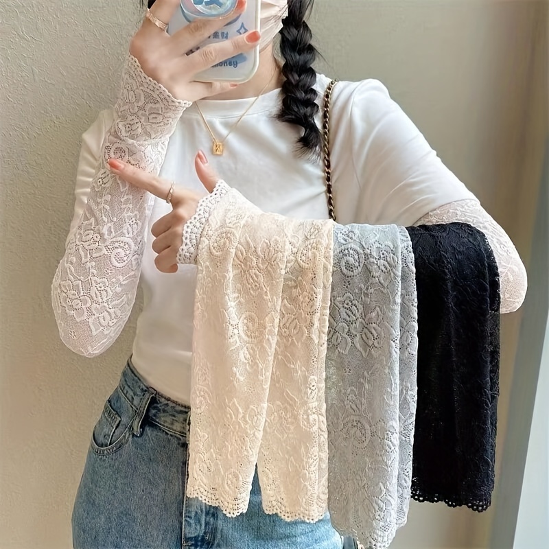 

1 Pair Sexy Ripped Lace Arm Sleeves For Women, Long Lace Ice Sleeves With Breathable Mesh, No-feather Knitted Summer Arm Cover For Tattoo , Casual Weekend & Travel Accessory