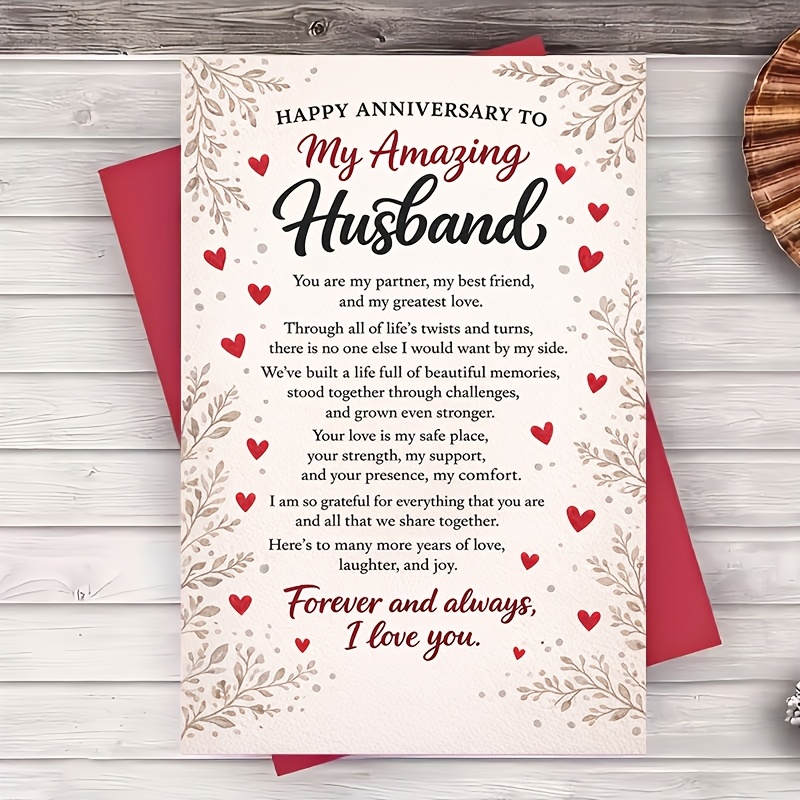 TEMU 1 Greeting Card + 1 Envelope Anniversary Card For Husband Note For Him Elegant For Wife To Give On Wedding Anniversary Valentines Or