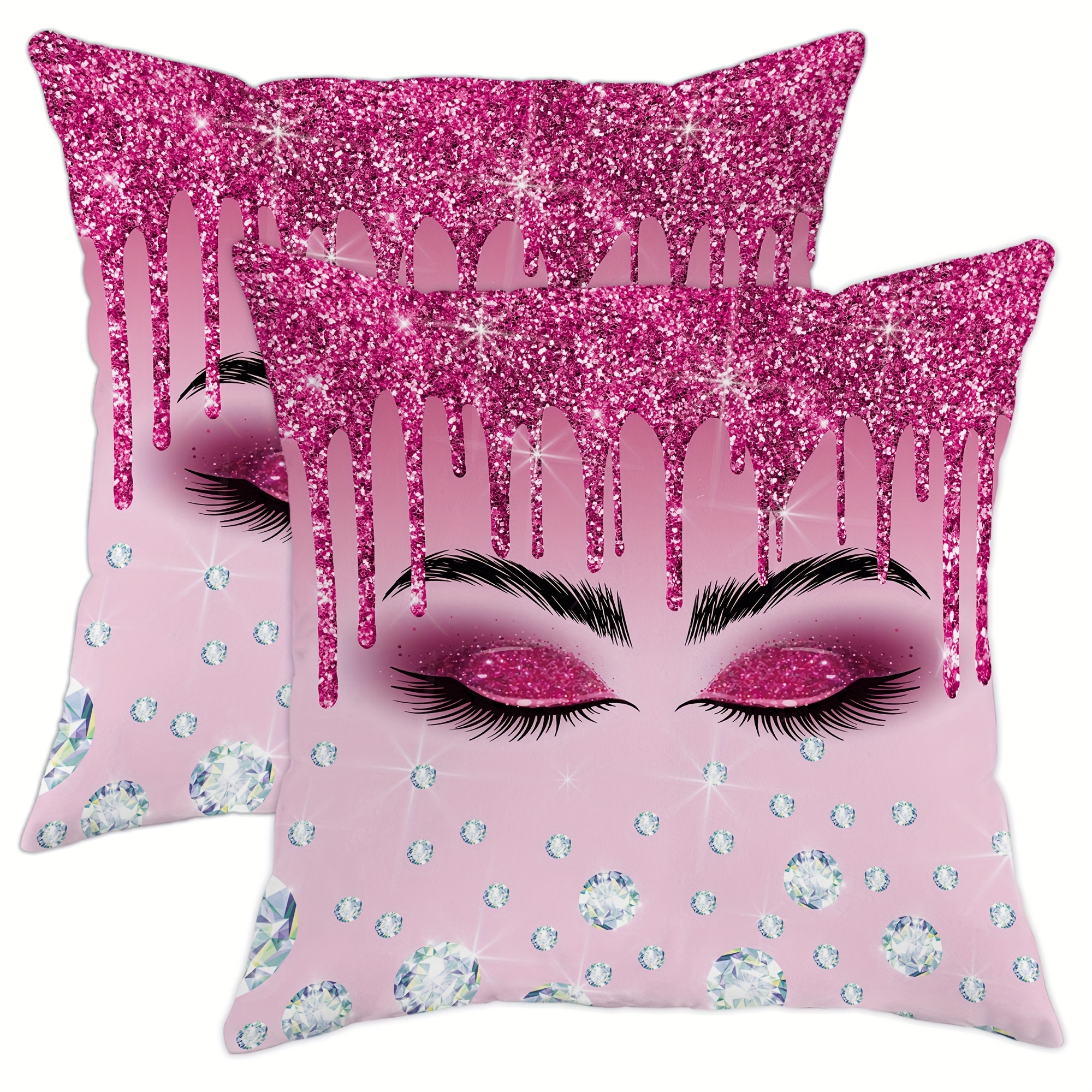 

2pcs Velvet Throw Pillow Covers, 18x18 Inch - Aesthetic Abstract Eyelash Design In , Zip Closure, Machine Washable For Living Room & Bedroom Decor