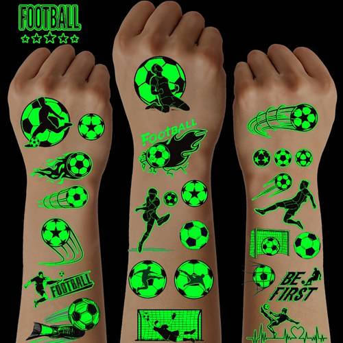 10 sheets glow in the dark soccer temporary tattoos football sports fans birthday parties music festivals game day gifts soccer accessories