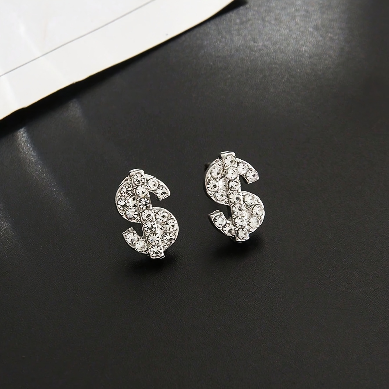 TEMU Znice 1 Pair/2pcs Women's Fashion Creative Hip Hop Style Inlaid Zirconia Dollar Shape Stud Earrings Suitable For Daily Wear Party, Wedding Wear