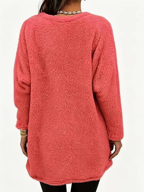 autumn winter womens new comfortable casual solid color v neck long sleeve pullover double pocket sweatshirt