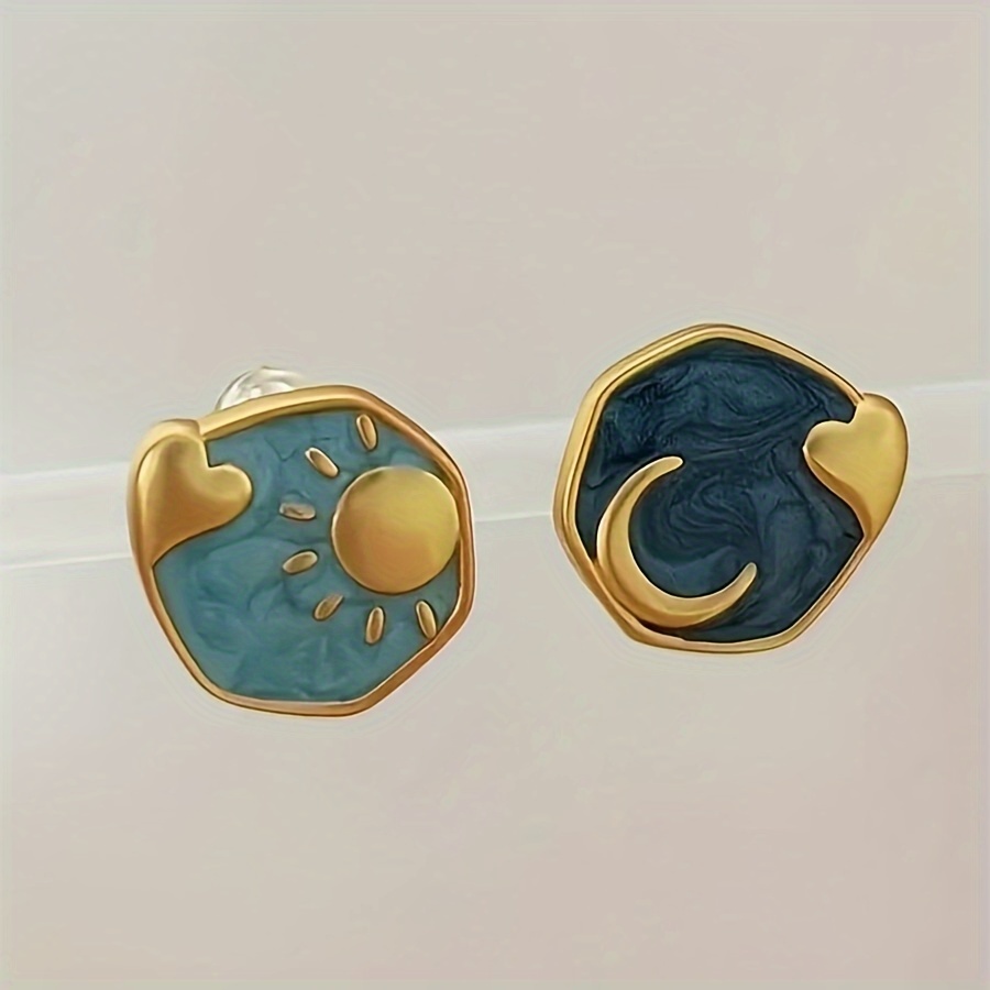 

1 Pair -chic Heart-shaped Enamel Stud Earrings - Vintage-inspired, Copper With Stainless Steel Posts, Ideal For & Parties