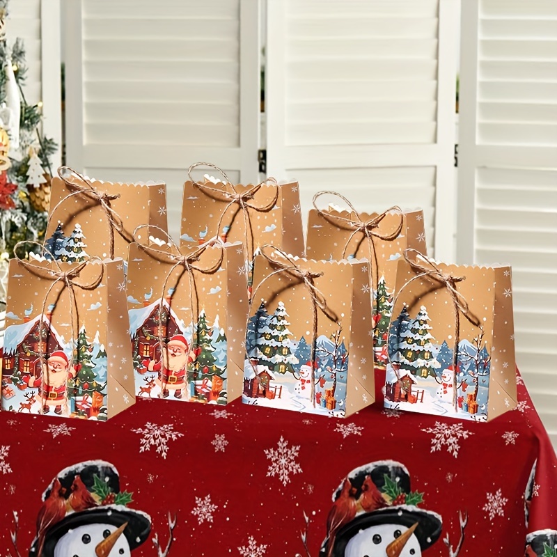 

10pcs Festive Christmas Gift Bags: Perfect For And Party Favors - Paper Bags With Ribbon Ties