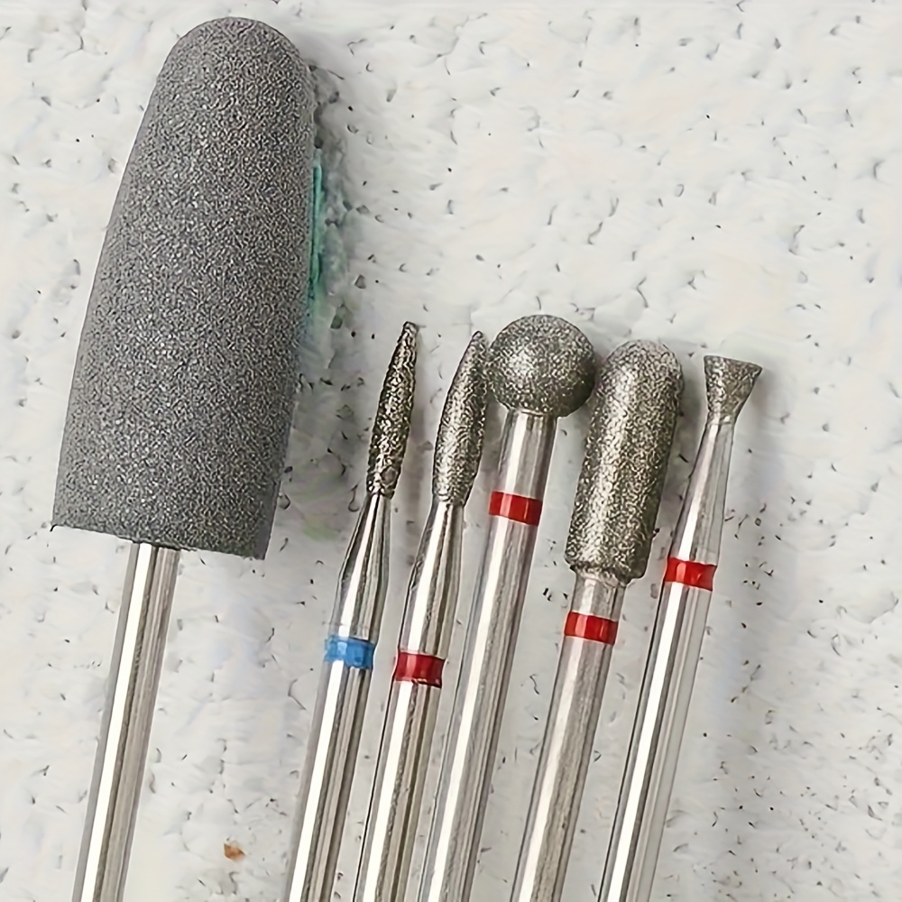 6pcs Diamond Flame Cuticle Drill Bits Set, Professional Cuticle Nail Drill Bits For Dead Skin 3/32'' Nails Dry Manicure Pedicure Shape Remove Nail Salon Tools