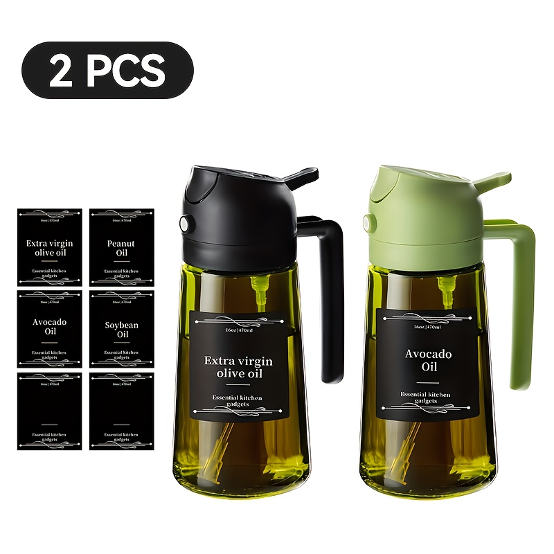 TEMU 2pcs Kitchen Glass Olive Oil Dispenser Bottle 2-in-1 Oil Bottle Cooking Sprayer16oz Premium Dark Green Glass Oil Bottle Oil Sprayer For Cooking