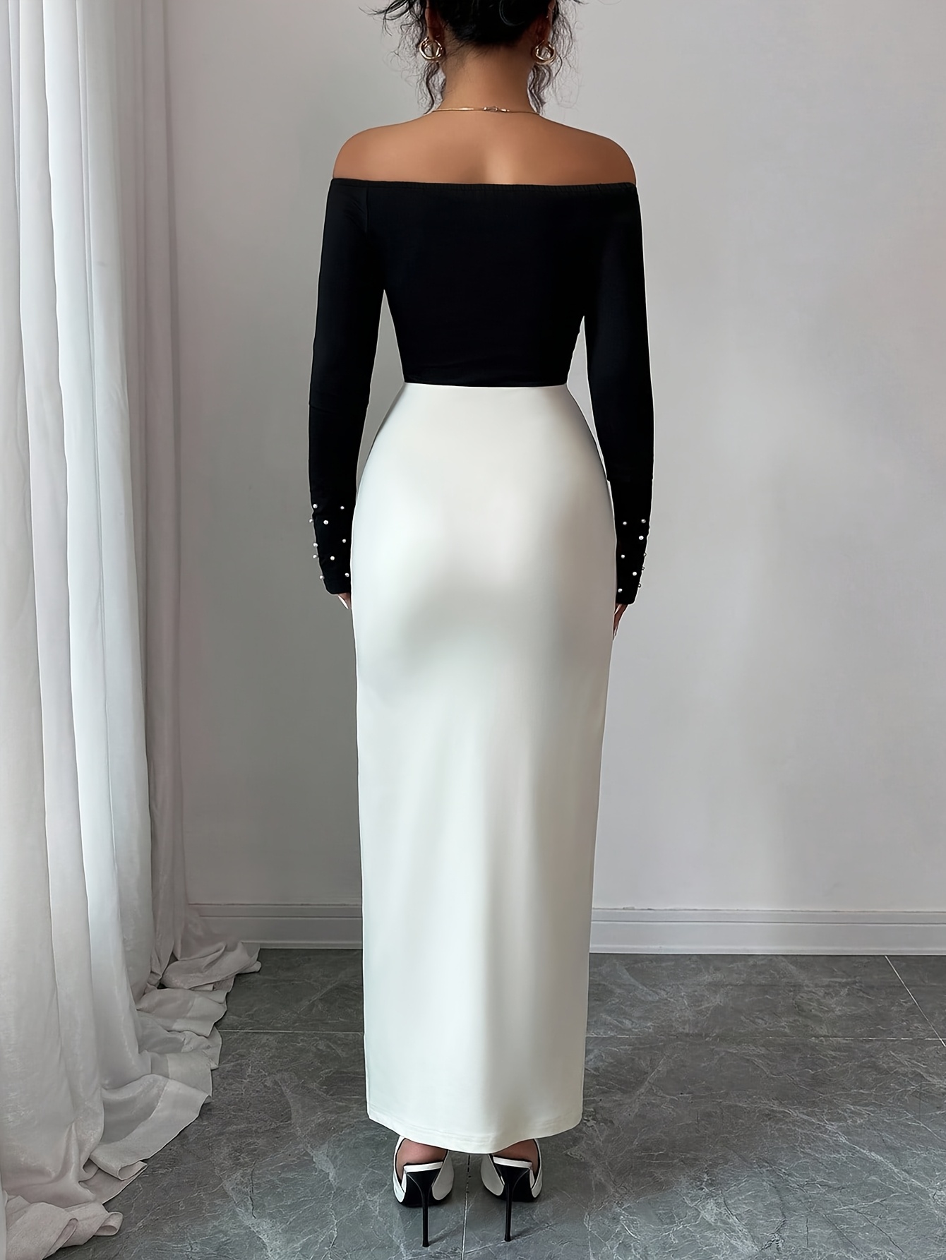 womens elegant shoulder one shoulder pearl dress - Temu Oman