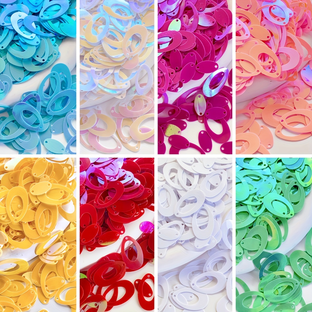 250pcs sparkling sequin assortment mixed colors with silvery base double oval shape for diy fashion shoe embellishments holiday decorations