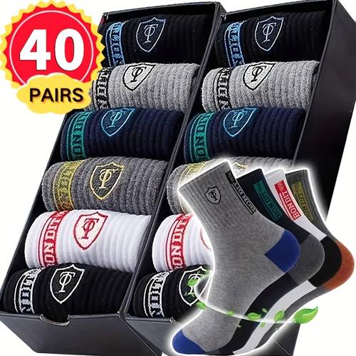 item picture 20 40 pairs mens athletic crew socks breathable moisture wicking with shield and for running and business casual wear suitable for random color