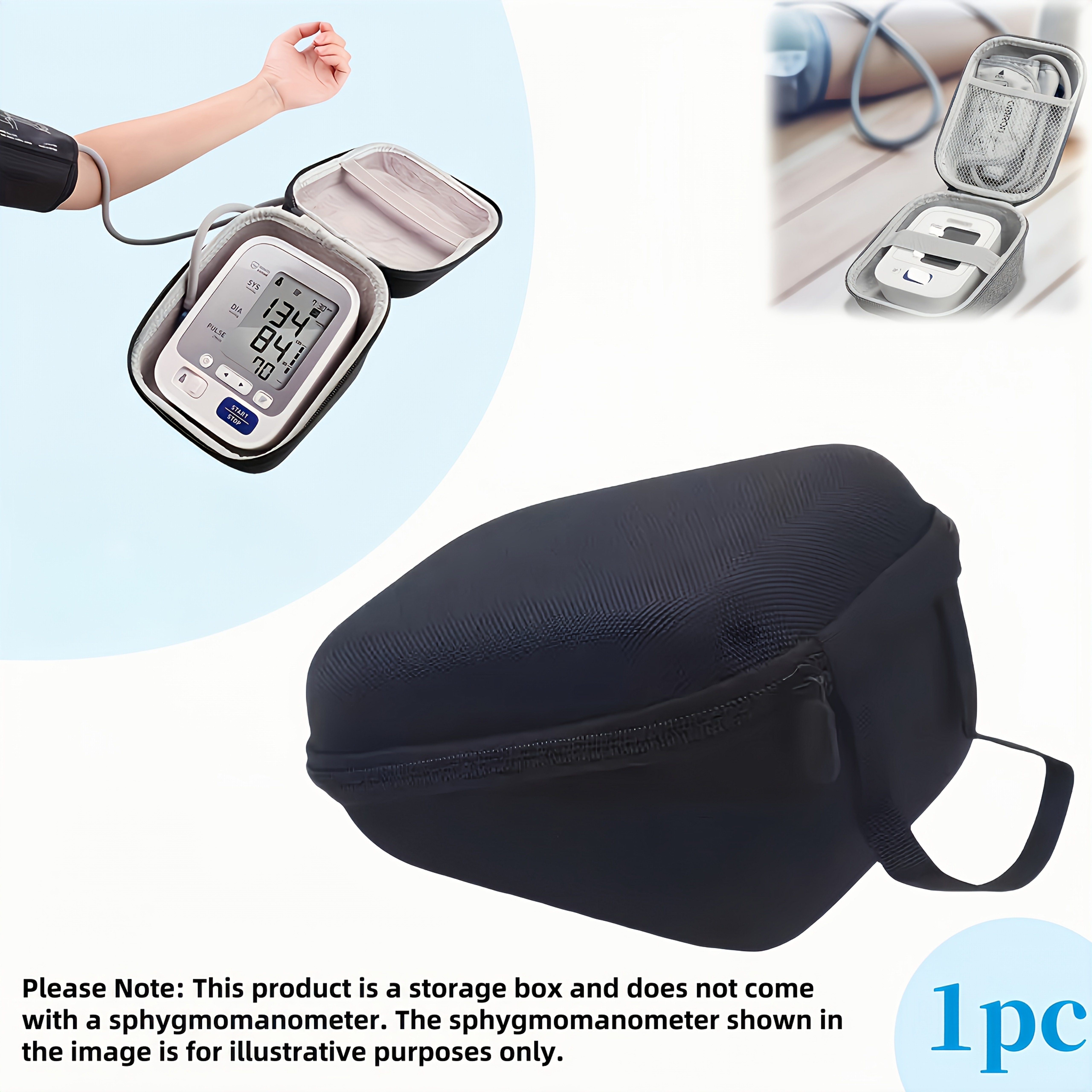 

Compact Black Eva Carrying Case For Wireless Upper Arm Blood Pressure Monitor With Cuff Storage - Portable Design, Ideal For Health Management