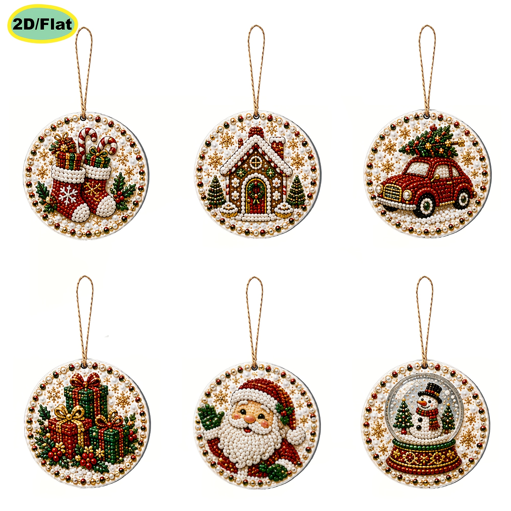 TEMU 6pcs Diamond Painting Kit, 2d Flat Pearl Diamond Painting, New Christmas Wooden Tag Pendant, Diamond Painting Material Pack, 3.07 X 3.07 Inches,