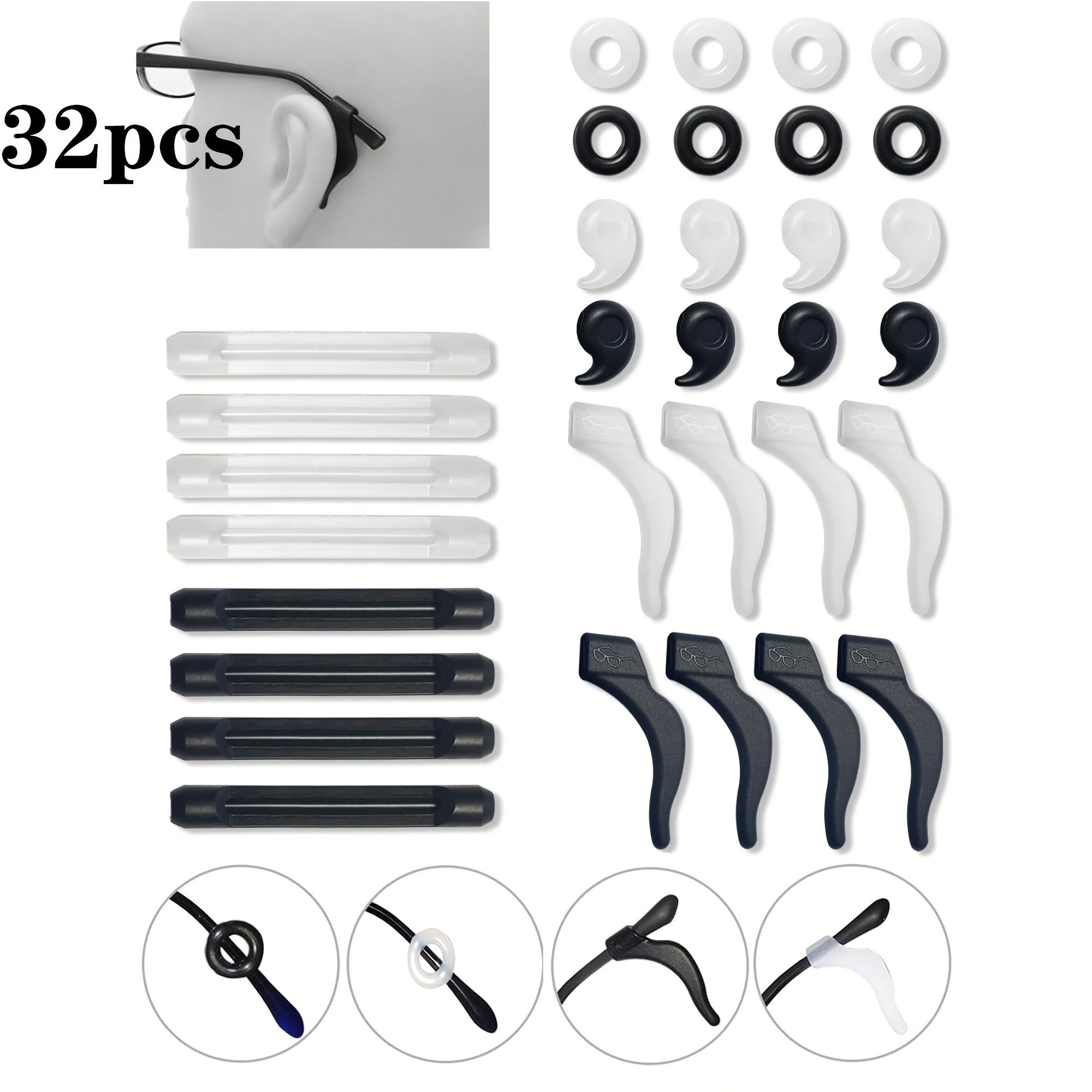 TEMU 32pcs Comfortable Silicone Anti-slip Behind-ear Glasses Grips | Universal Fit For Sunglasses/readers/sports Glasses, Non-slip Secure