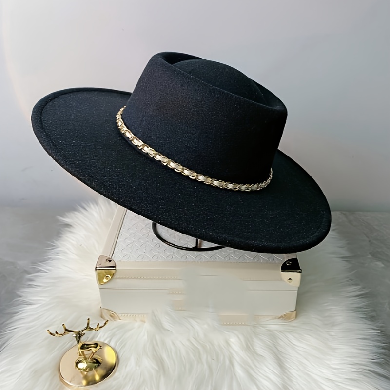 

New Round Fedoras Western Cowboy Style Black Top Hat British Retro Hats Outdoor Woolen Hat Spring And Summer For Women
