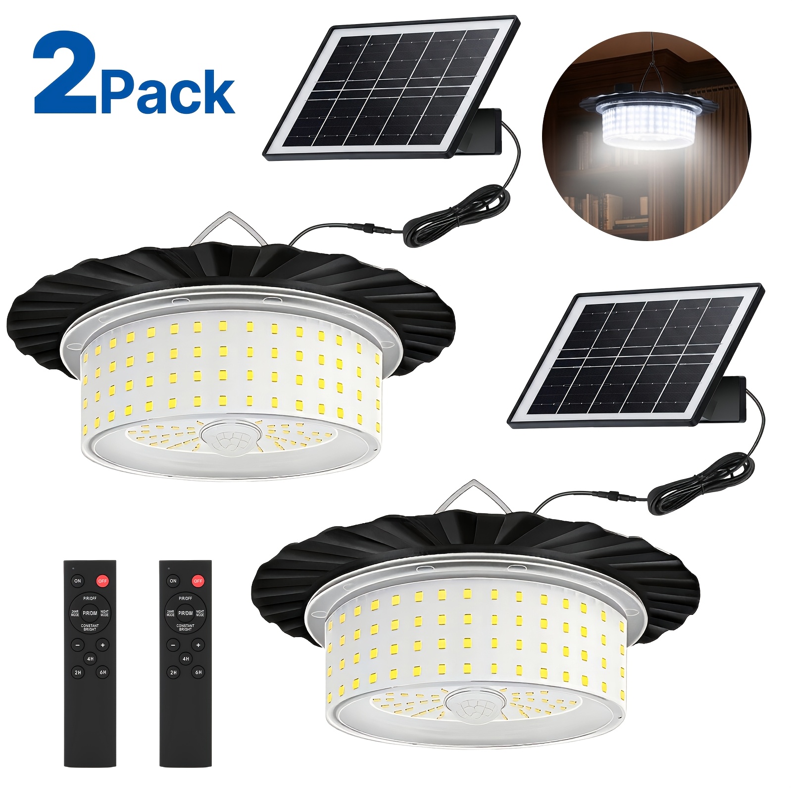 TEMU 2/1 Pack Solar Pendant Lights Outdoor, Solar With Remote Control, 4000mah Large Battery, , 5 Lighting , Hanging Solar Lamp For Gazebo, Barn,