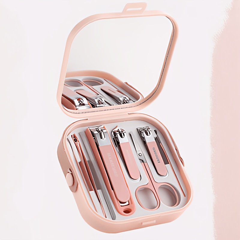 9pcs Portable Nail Clipper Set (Including Storage Mirror), Including Exquisite Storage Box And Splash-Proof Nail Clippers, Nail Care Tools, Perfect Gift for Business Trips And Travelers, for Family And Friends. Used for Toenail And Foot Care