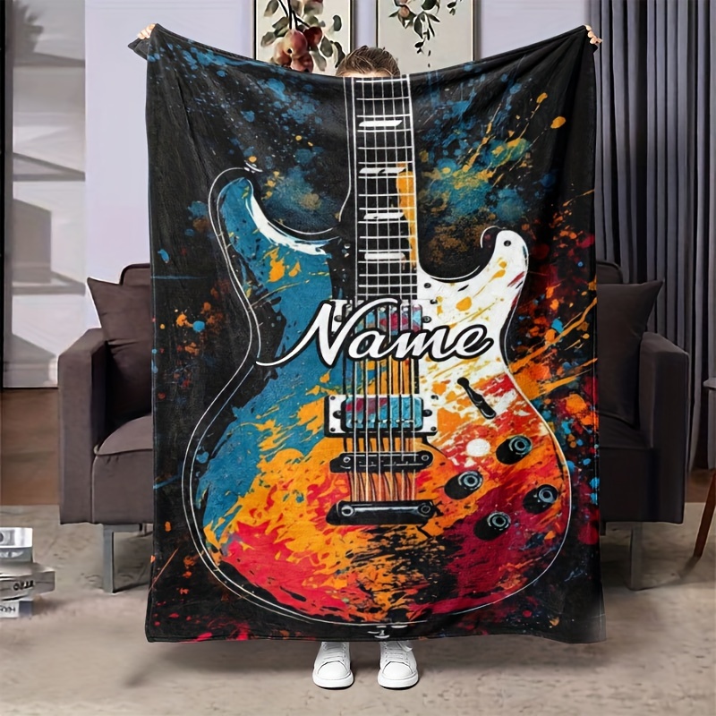 

Couverture à Thème de Guitare avec Personnalisable, Imprimé en Flanelle, Chaude et Confortable, Convient pour Canapé, Lit, Camping, Voyage, Cadeau, Couverture Multifonctionnelle Adaptée à Toutes les