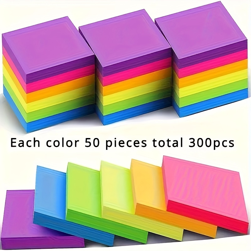 

300pcs Of Bright Fluorescent Notes - Colors, Suitable For Students And Offices. Cute Notes With Notebook Paper, Family Message Notes, And Notes.