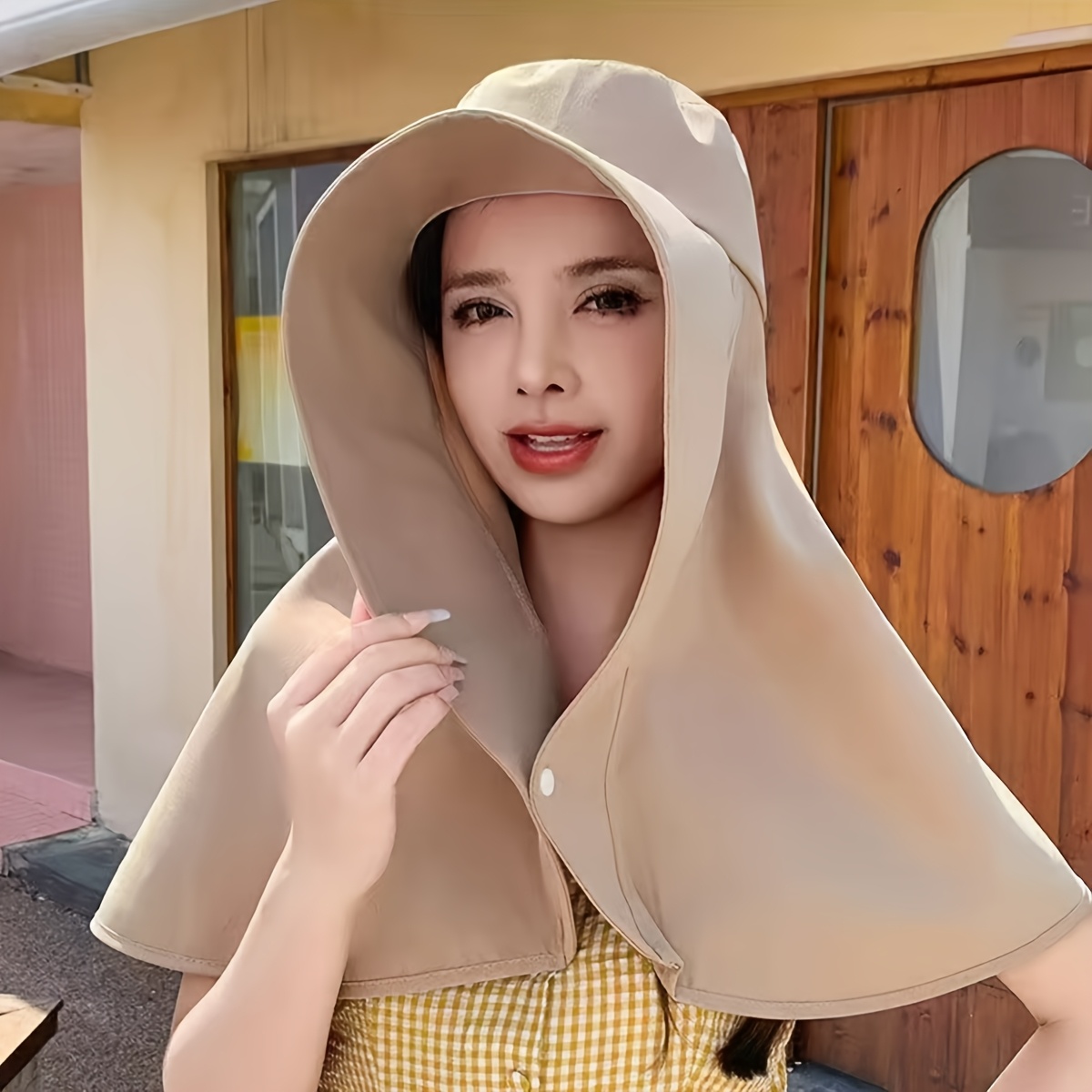 TEMU 1pc Women'  Sun Hat With Neck Flap, Breathable Wide Brim Bucket Hat, Foldable, For Outdoor Cycling Fishing Hiking Beach Travel