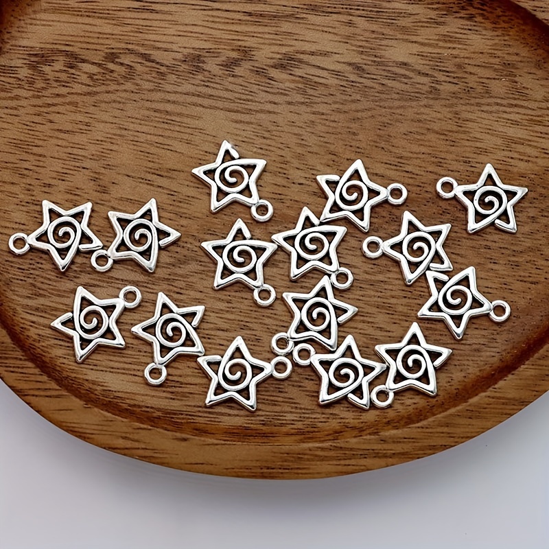 

15pcs Hollow Vortex Star Charm Zinc Alloy Vortex Star Ancient Silvery Making Bracelet Diy Earrings Necklace Vortex Star Pendant Handmade