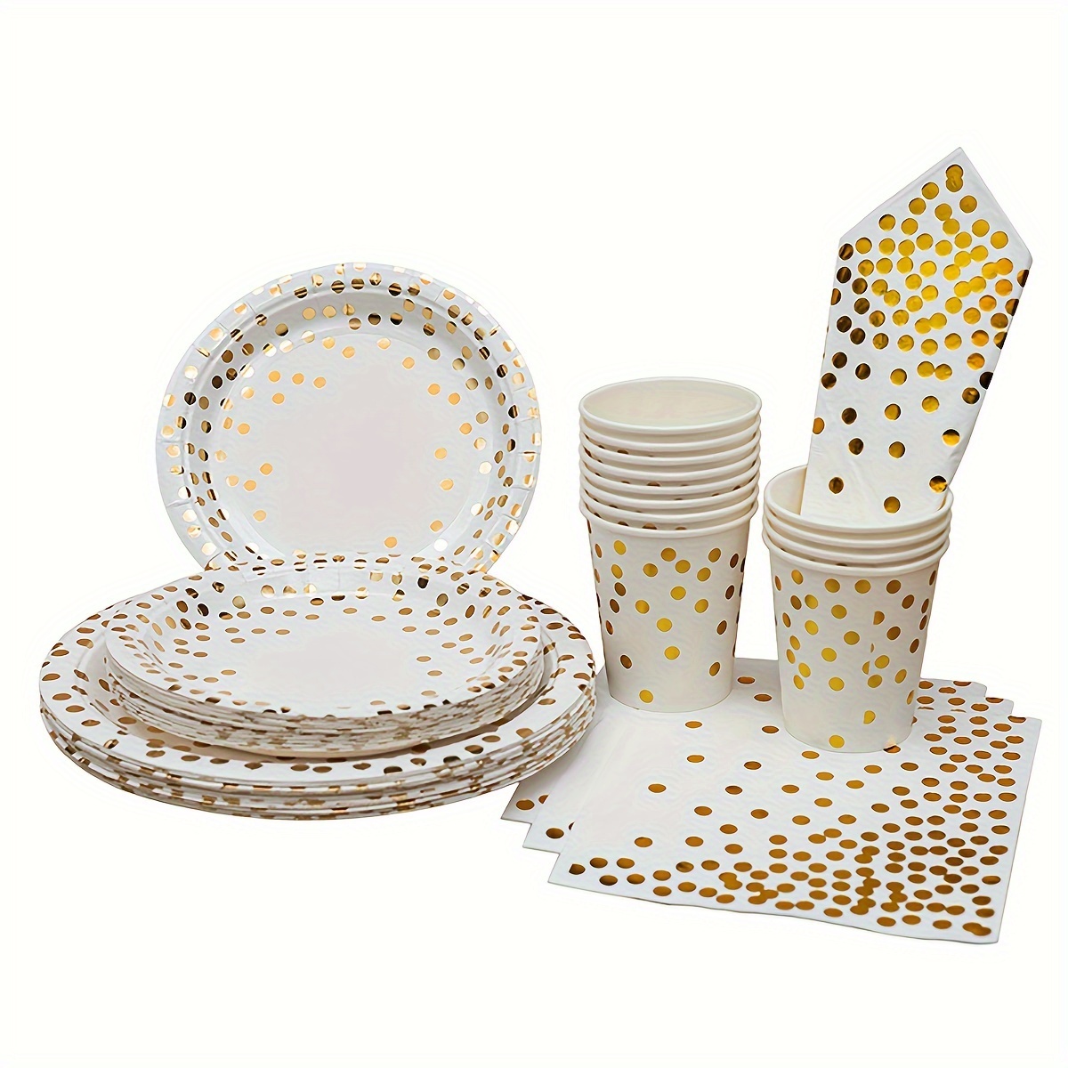 

80pcs, White Dot Bronzing Party Tableware Set, Disposable Dinnerware Set, Table Decor, Birthday Decor, Picnic Utensil, Scene Decor, Mother's Day Party Atmosphere Props, Holiday Supplies
